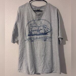 Vintage Charleston South Carolina Graphic Ship Gray T-Shirt Size 2X